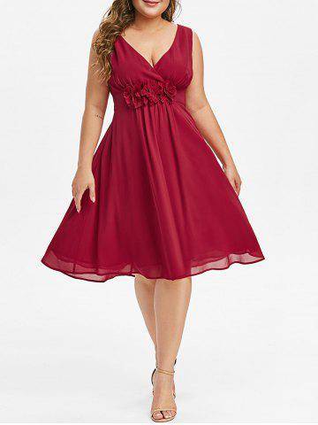 Plus Size Fit And Flare Wrap Collar Dress