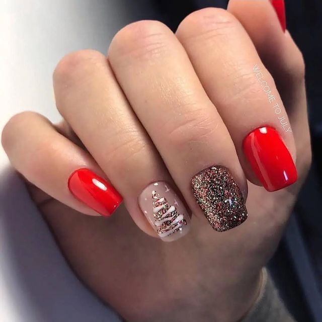 Red Glitter January Nails