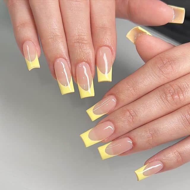 Pastel Yellow French Tip Nails