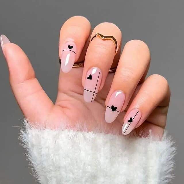 Black Heart Pink Nails
