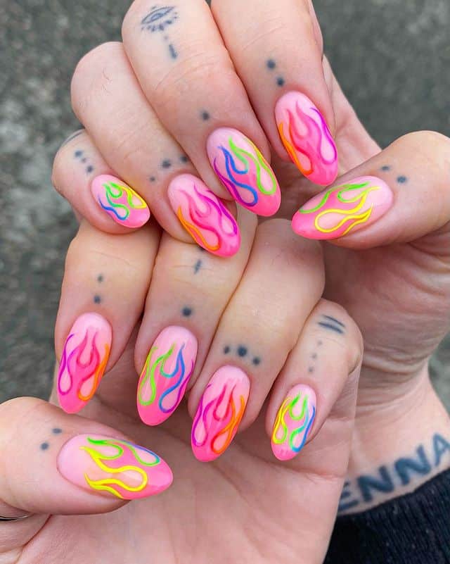 Neon Fire Nails