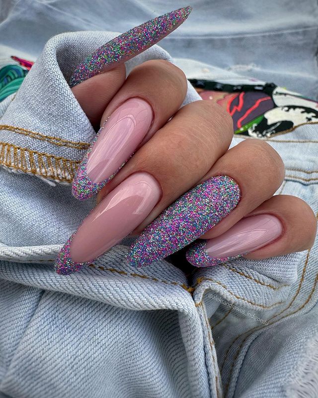 Pink Glitter Summer Nails