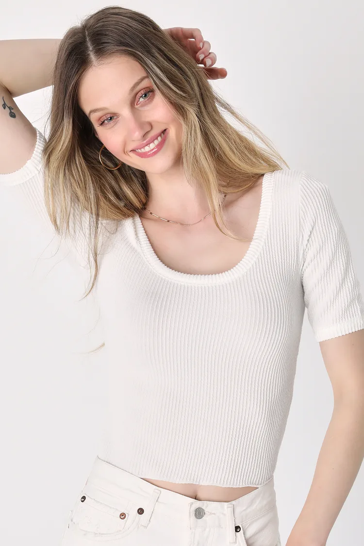 Cutest Choice White Ribbed Cropped Top